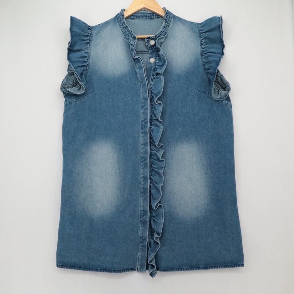 Jean Dress Size XL Ruffles Sleeveless Mini Short Denim Button Front Womens